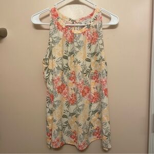 LOFT Floral Print Blouse with Red and Yellow Accents